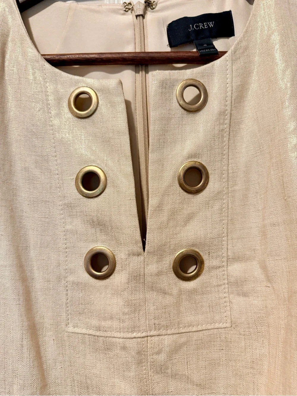 J.Crew Metallic Linen Shimmer Grommet Shift Dress with Pockets - Gold / Flax